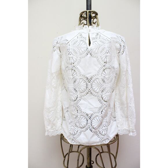 Sezane Bianca Ecru White Lace High Neck Collar Blouse Top Size 34/US 2 - Picture 4 of 5